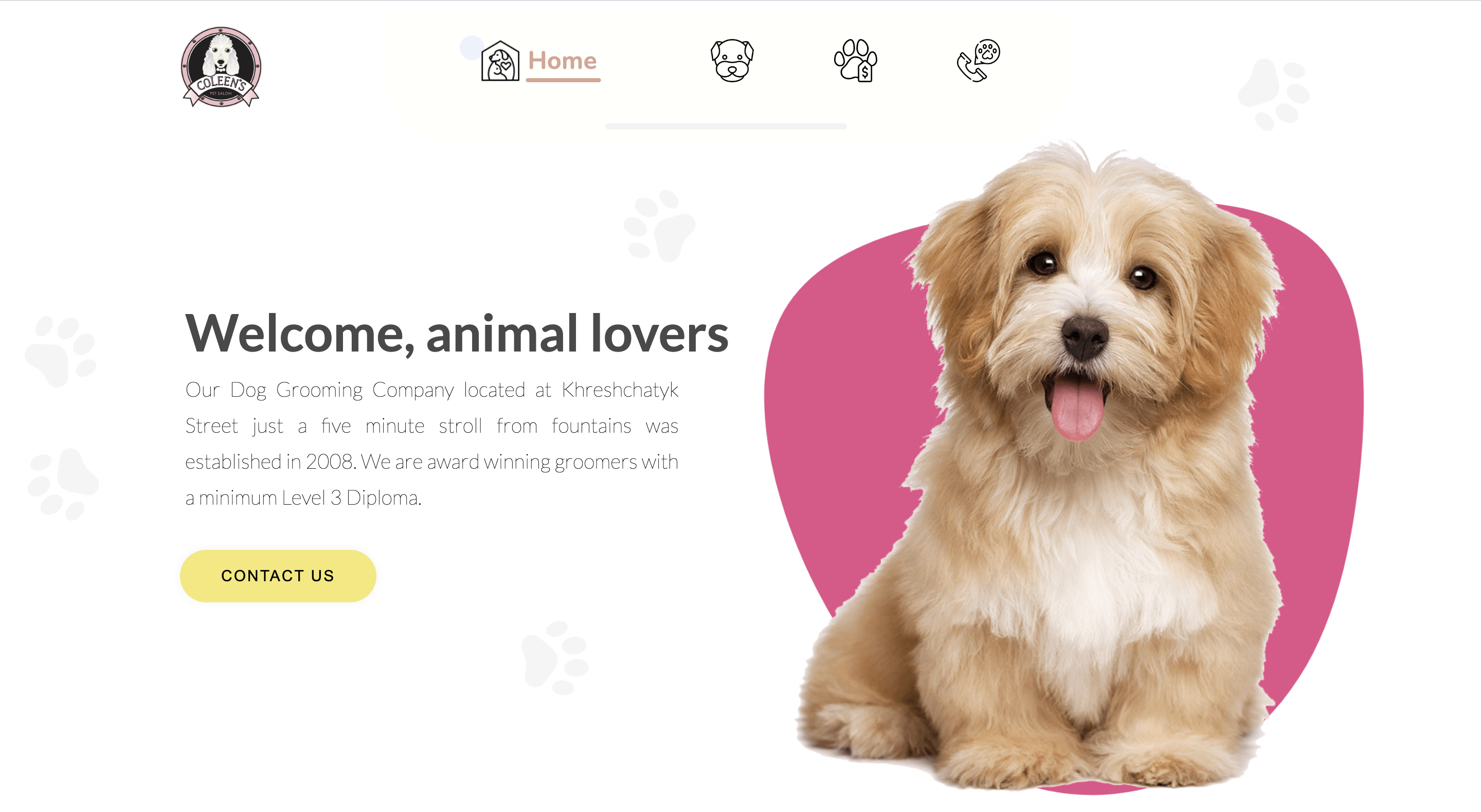 homepage of grooming website